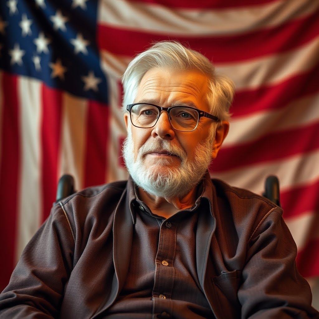 John Saluting in Front of Flag